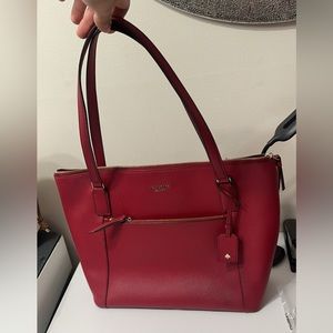 Kate Spade Cara Leather Tote Shoulder Bag Purse - Red, Large